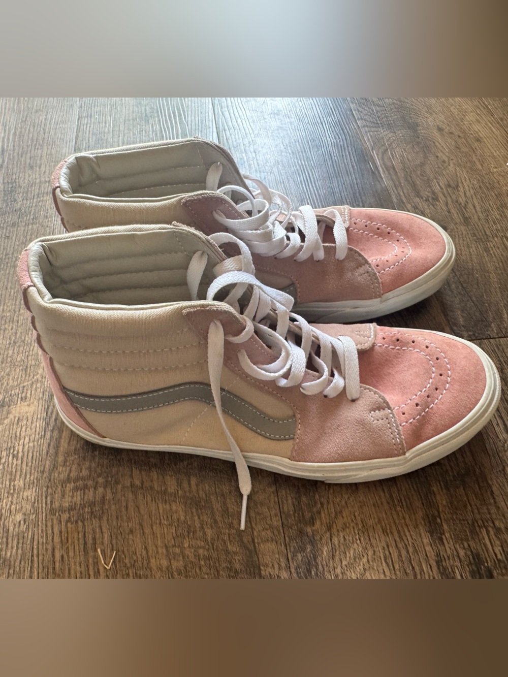 Vans Pink and Cream High-Top Suede Sneakers